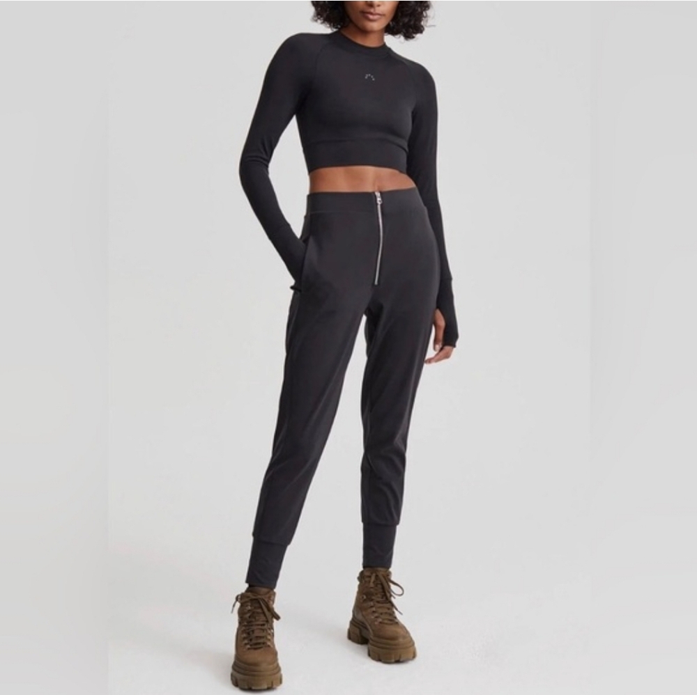 NWT Varley Duxford Black High-Rise Zip-Front Joggers Pants MSRP $138